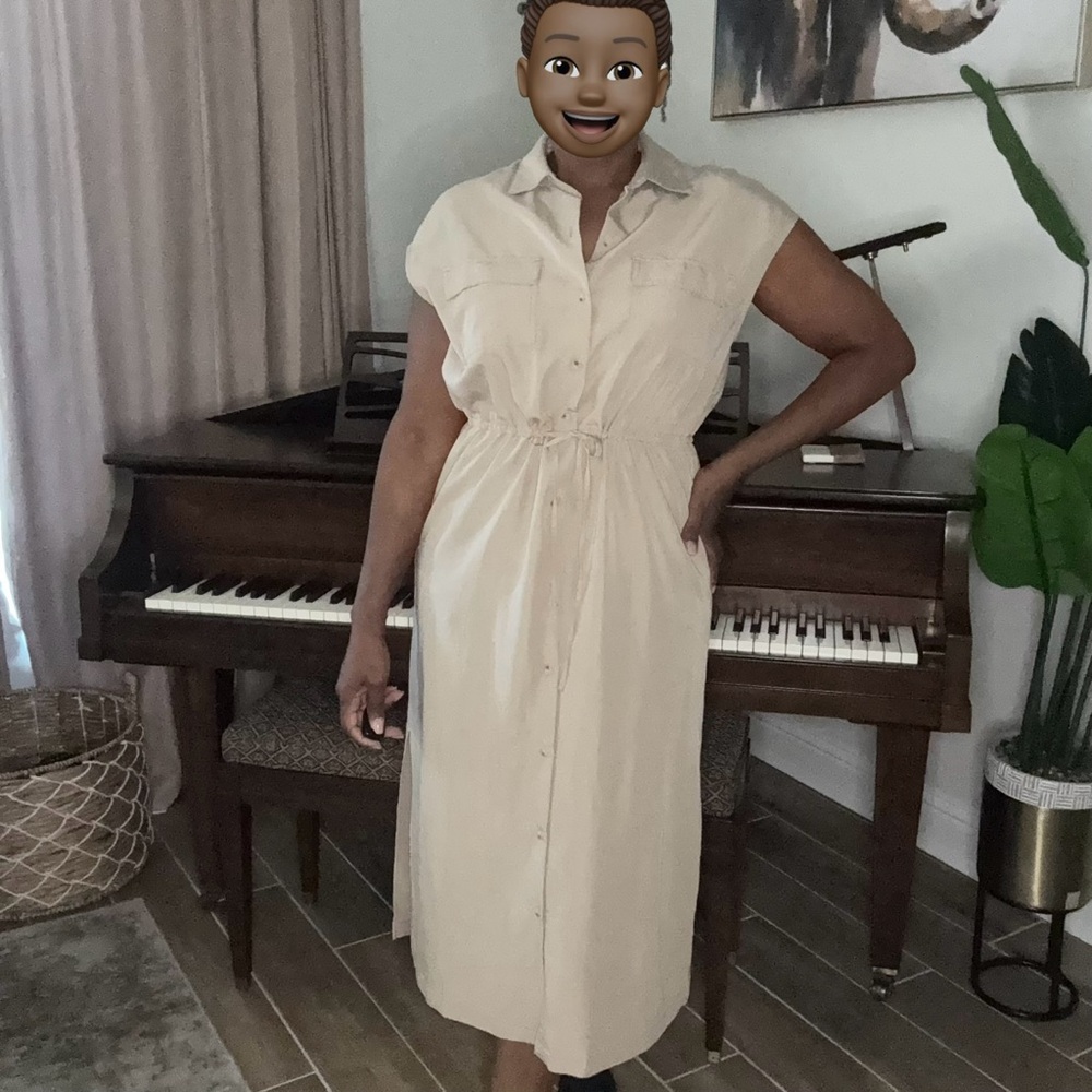 Old Navy Khaki Shirt Dress w/ Drawstring Waist